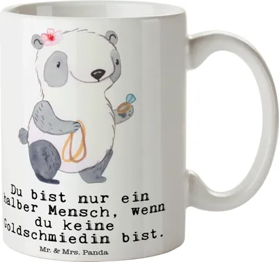 Produktbild von Mr. & Mrs. Panda Tasse Goldschmiedin Herz - Weiß - Geschenk, Teetasse, Pott, Becher, Eröffnung, Kakaotasse, Kaffeetasse, Schmuckgeschäft, Spruch, Lustig