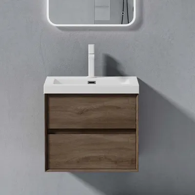 Image de doporro Meuble de Salle de Bains Chêne Ensemble de 2 Pièces Meuble avec Lavabo Meuble sous-lavabo Suspendu 60cm avec Soft-close Design Rimo