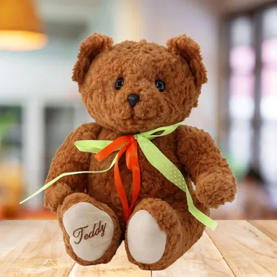 Produktbild von Plüschtier Teddybär Grün-rote Schleife Braun 30cm