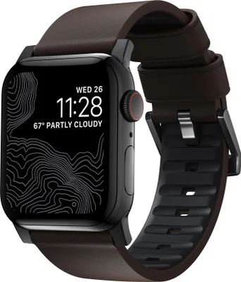 Image de Nomad Active Pro cuir bracelet brown / noir hardware 45/46/49 mm – Cuir Heinen imperméable – Doublure en caoutchouc – Résiste à une force de glissement latéral - Marron