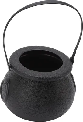 Image de Seau à Bonbons Plastique Noir Chaudron Bouilloire Portable Décoration Halloween avec Poignée pour Enfants