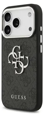 Produktbild von GUESS Tasche passend für IPHONE 17 GUHCP17SP4G4SMCK (4G Kunstleder Tasche mit großem 4G und Classic Logo und silbernen Metall Kamerarahmen) schwarz