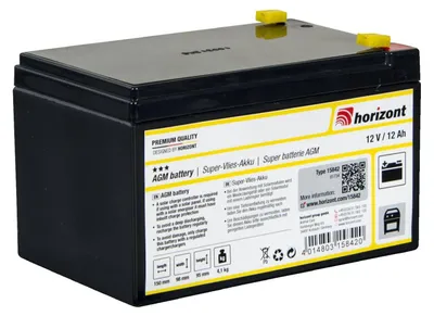 Produktbild von horizont Weidezaunakku wiederaufladbar 12V/ 12Ah, Super-Vlies-Akku 12V, Akku für Weidezaungeräte aufladbar, niedrige Selbstentladung, wartungsfrei, 12V/12Ah, inkl. Anschlusskabel