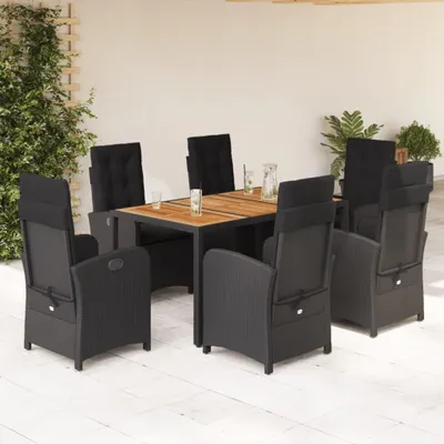 Produktbild von Design 7-tlg. Garten-Essgruppe mit Kissen Schwarz Poly Rattan, Gartenmöbel-Sets 2024 Neu