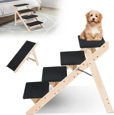 Produktbild von Jayseuw Hundetreppe 2 in 1 Hunderampe Faltbar aus Holz Einstiegshilfe fürs Bett Sofa Auto Haustiertreppe Rutschfest Bis 80kg