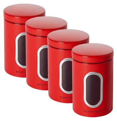 Image de Lot de boîtes métalliques rouges avec couvercle hermétique et fenêtre