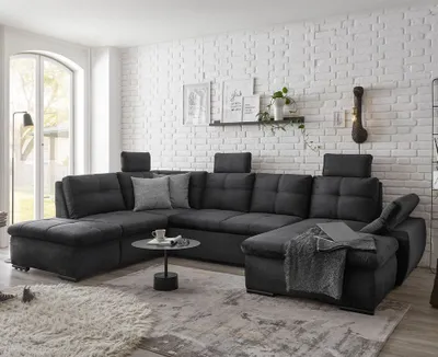 Produktbild von Alija Wohnlandschaft 334 x 217 cm, mit Schlaffunktion und Bettkasten Schwarz, Ausführung:Rechts
