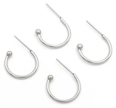 Produktbild von Vintageparts Halbcreolen Ohrhänger 304 Edelstahl platinfarben 16 mm, 4 Stück
