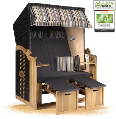 Produktbild von Strandkorb Ostsee 2-Sitzer 120cm breit in beige anthrazit oliv grau weiß zerlegt, ideal für Balkon, Terrasse oder Garten