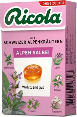 Immagine prodotto di Caramelle Alle Erbe Ricola Salvia Alpina, Senza Zucchero, Confezione Da 50 G