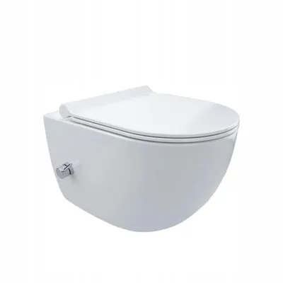 Immagine prodotto di WC sospeso VBChome con funzione bidet, senza brida, in Vetroceramica bianca, con scarico a vortice. Include: sedile WC con sistema di chiusura rallentata (SoftClose) e funzione senza brida. Dimensioni: 36 x 50 x 37 cm