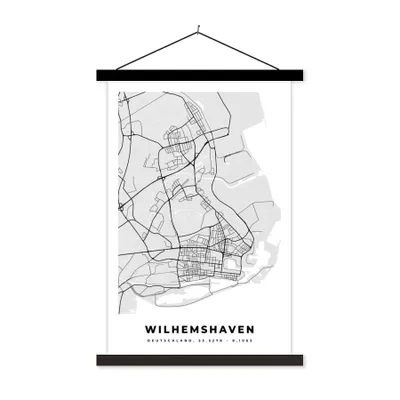 Produktbild von MuchoWow® Textilposter Stadtplan - Karte - Wilhemshaven - Deutschland 120x180 cm mit schwarzem Rahmen - Fotos