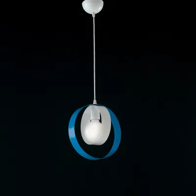 Immagine prodotto di Sospensione Moderna 1 Luce Cerchi Ferro Bianco e Azzurro Serie Bolla