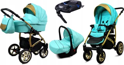 Produktbild von BabyLux® Gold Lux | 4in1 Kinderwagen Set | Mint | Kombikinderwagen | Kinderwagenset | Isofix-Bas