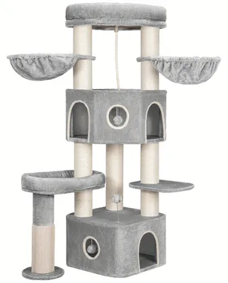 Immagine prodotto di Torre per gatti - Tiragraffi - Palo per arrampicata - Casetta per gatti - Arredamento per gatti - Grigio chiaro beige - 163 cm di altezza