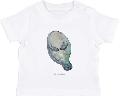 Produktbild von Mr. & Mrs. Panda Babyshirt Seekuh Happy 12. - 18. Monat - Weiß - Geschenk, Baby T-Shirt, Kleinkind Shirt, Kinder Top, , Meer, Achtsamkeit, Neustart, Respekt, Öko
