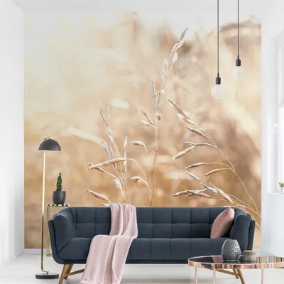Produktbild von Fototapete Blumen - Vliestapete - Bildtapete UV-beständig Gräser beige Landhaus Wandtapete geruchsfrei