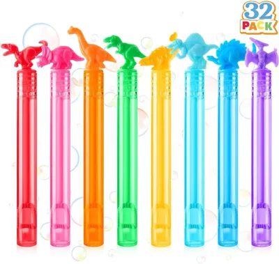 Produktbild von Seifenblasen für Kinder – Set mit 32 Stück – Partygeschenke für Kinder – 8 Farben – Dinosaurier-Motiv – Ideal für Halloween-Partys