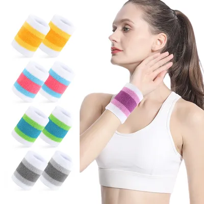 Produktbild von 4 Paar Sport Armbänder Bunte Handgelenk Schweißbänder Baumwolle Frottee Armbänder für Sport Geburtstagsfeier Gefälligkeiten