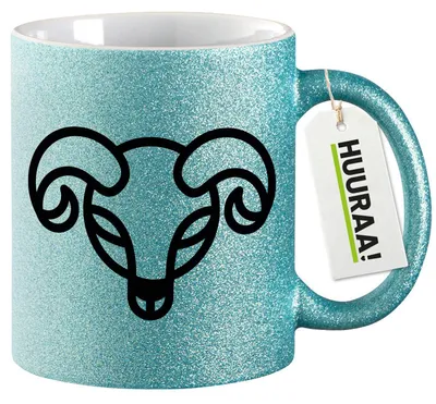 Produktbild von Huuraa Glitzertasse Widder Sternzeichen Symbol 330ml Blau Keramik Kaffeebecher Geschenkidee