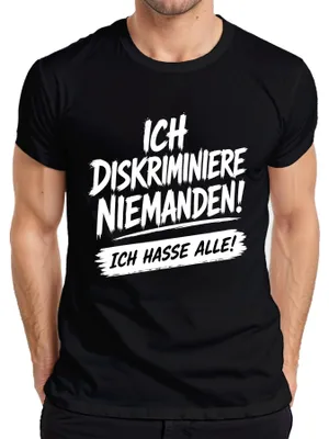 Productafbeelding van Ik discrimineer niemand. Ik haat iedereen. Statement T-shirt, zwart, maat L