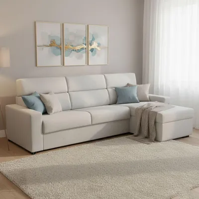 Immagine prodotto di Celleno - Divano Letto con Penisola, 280x160 cm Grigio Chiaro, Sfoderabile Italy