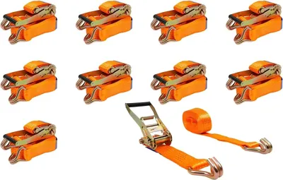 Obrázek produktu pro Napínací popruhy – napínací popruhy s ráčnou – délka 10 m – s háky – zajištění nákladu pro přívěsy a nákladní automobily – žluté