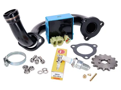 Obrázok produktu pre Odškrtávacia sada Premium / čierne rozdeľovacie potrubie pre Derbi Senda, Aprilia RX 50, SX 50, Gilera RCR, SMT 2018- (Euro4)