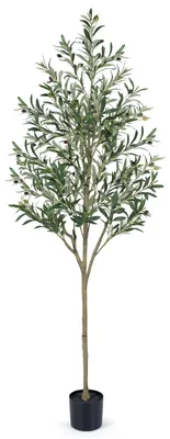 Produktbild von COSTWAY Künstlicher Olivenbaum 190 cm, Kunstpflanze im Zementtopf mit simuliertem Stamm, üppigen Blättern & realistischen Olivenfrüchten, Kunstbaum