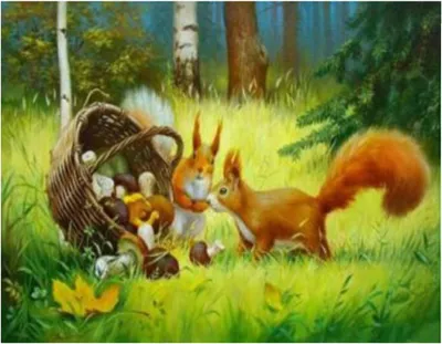 Image de Vikpap RAS20872 - Peinture par numéros, toile 30 × 20 cm - Écureuils dans la forêt