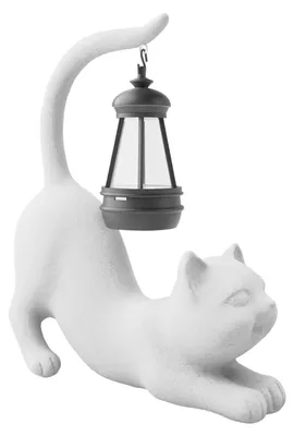 Produktbild von Gartenfigur aus Kunstharz Solarleuchte Skulptur für Außen Katze Weiß