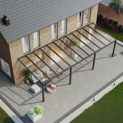 Produktbild von Terrassenüberdachung komplett Bausatz 12,06x2,5m anthrazit-grau Regenablauf integriert