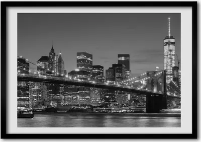 Produktbild von Bild - Bilderrahmen - 100 cm x 70 cm - MDF - Rahmen - Foto - Wandkunst Manhattan bei Nacht