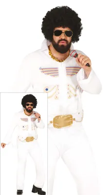 Produktbild von Rock Star Klassiker Kostüm 50s Retro Karneval Elvis Look Party Outfit, Größe: 54 - 56 (XL) Farbe: Weiß