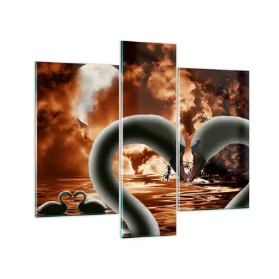 Produktbild von Bilder auf glas - Schwäne Nacht Liebe - 95x80cm - Glasbilder - Wandbilder - Kunstdruck - zum Aufhängen bereit - Wanddekoration aus Glas - Glas Bilder - Wandbild auf Glas - 3 Teile - GCB95x80-0293