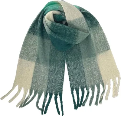 Produktbild von Damen Schal flauschig kariert Oversize weich groß , Farbe:Grün