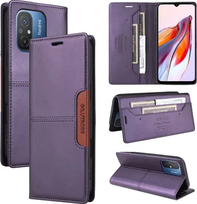 Produktbild von Handyhülle für Xiaomi Redmi 12C/Redmi 11A/Poco C55 Hülle, Leder Flip Wallet Kartenfach Stand Schutzhülle Lila