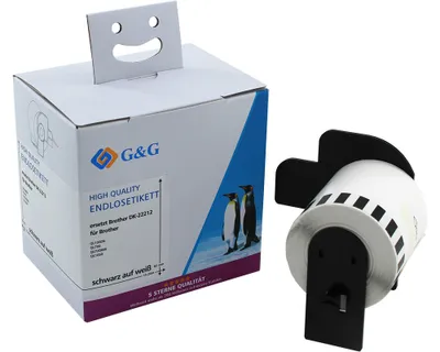 Produktbild von G&G Schriftband ersetzt Brother DK22212 (62mm x 15,24m) schwarz auf weiß