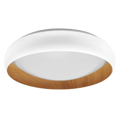 Obrázek produktu pro LEDVANCE ORBIS Livia LED stropní svítidlo s kovovým kroužkem, Imitace bílá/dřevo, 24W, 1200lm, 3000K, 430mm, 830 přátelská teplá bílá, stmívatelné ve 3 krocích nacvaknutím, IP20, šrouby/zástrčky jsou součástí dodávky