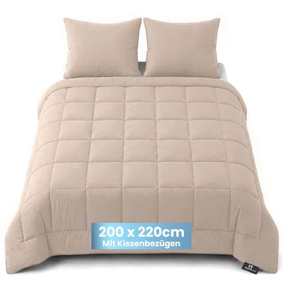 Produktbild von Slaapspeciaal Bettdecke ohne Bezug 200x220cm - Ganzjahresdecke Extra lang - Steppdecke inkl. 2 Kissenbezüge - Beige