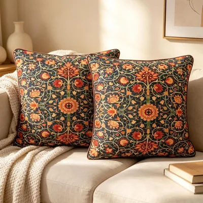 Productafbeelding van Samt kussenhoes, 45x45 cm, oranje, met patroon, set van 2