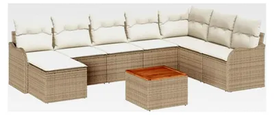 Produktbild von Garten-Sofa-Set 9-teilig Beige und Weiß, für Garten und Terrasse, modernes modulares Outdoor-Sofa-Set, wetterfeste Möbel, UV-geschützter Lounge-Bereich