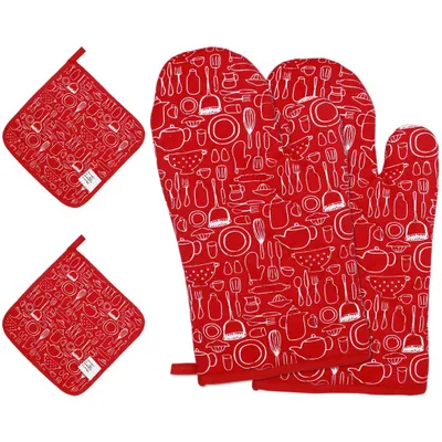 Produktbild von Ofenhandschuhe & Topflappen-Set Backhandschuhe Hitzebeständige Kochhandschuhe zum Kochen in der Küche Backen BBQ Grillen