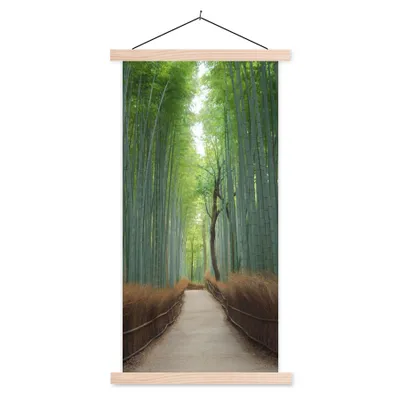 Produktbild von MuchoWow® Textilposter Bambus - Weg - Wald 60x120 cm mit holzfarbenen Rahmen - Holz