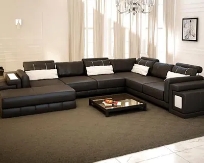 Immagine prodotto di Divano angolare moderno, rivestito in pelle, design elegante, set di divani, soluzione d'arredo per soggiorno, modello PH3028