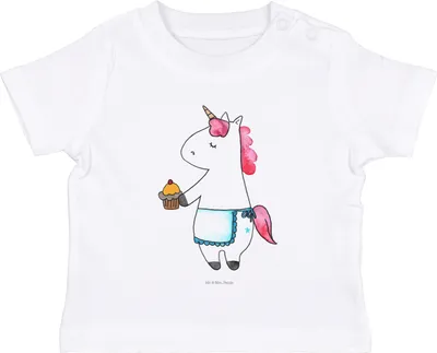 Produktbild von Mr. & Mrs. Panda Babyshirt Einhorn Muffin 6. - 12. Monat - Weiß - Geschenk, Backen, Geburtstagsgrüße, Geburtstag,  T-Shirt, Unicorn, Baby Shirt, Jerseyshirt