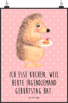 Produktbild von Mr. & Mrs. Panda Bild Igel Kuchenstück DIN A2 - Rot Pastell - Geschenk, Kuchen Backen, drucke, Torte, Geburtstagskuchen, kunstdruck poster, Lustige Sprüche, Plakat