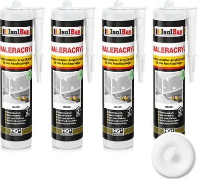 Produktbild von Isolbau Maleracryl 4 x 300 ml Weiß - Plastoelastischer Acryl-Dichtstoff zum Abdichten von Fugen im Innen- & Außenbereich - Kartusche
