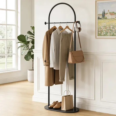 Produktbild von Garderobenständer, Kleiderständer mit 2 Haken, Kleiderstange aus Metall, Garderobe für Arbeitszimmer, Wohnzimmer, Schlafzimmer, Flur