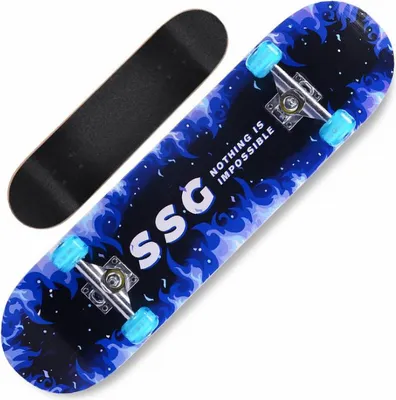 Produktbild von Skateboard Skate Board Komplettboard Ahornholz Holzboard Blaues Skateboard stumm 79x20cm